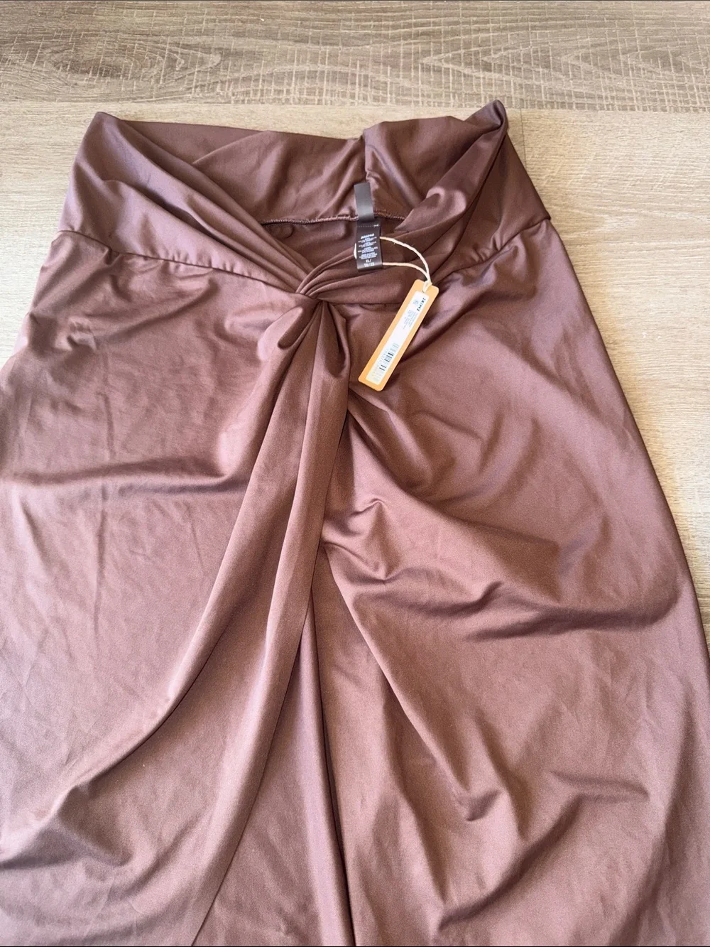 SKIMS Chocolate Brown Twist-Front Swim Coverup Skirt